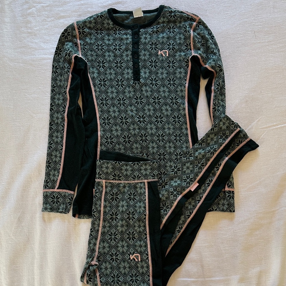 Kari Traa Green and Pink Rose Base Layers